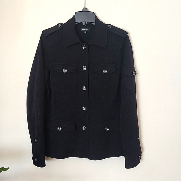 Saks Fifth Avenue black military style tailored jacket, stretch, women's 10. - Picture 1 of 9